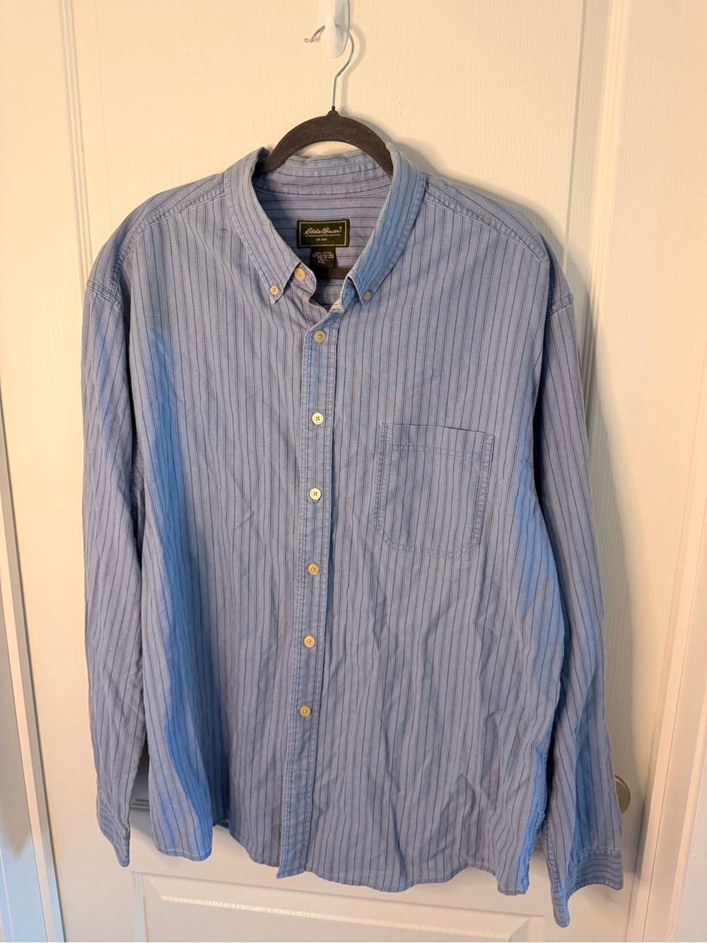 Vintage Eddie Bauer Men’s Blue Striped Button-Up Shirt
